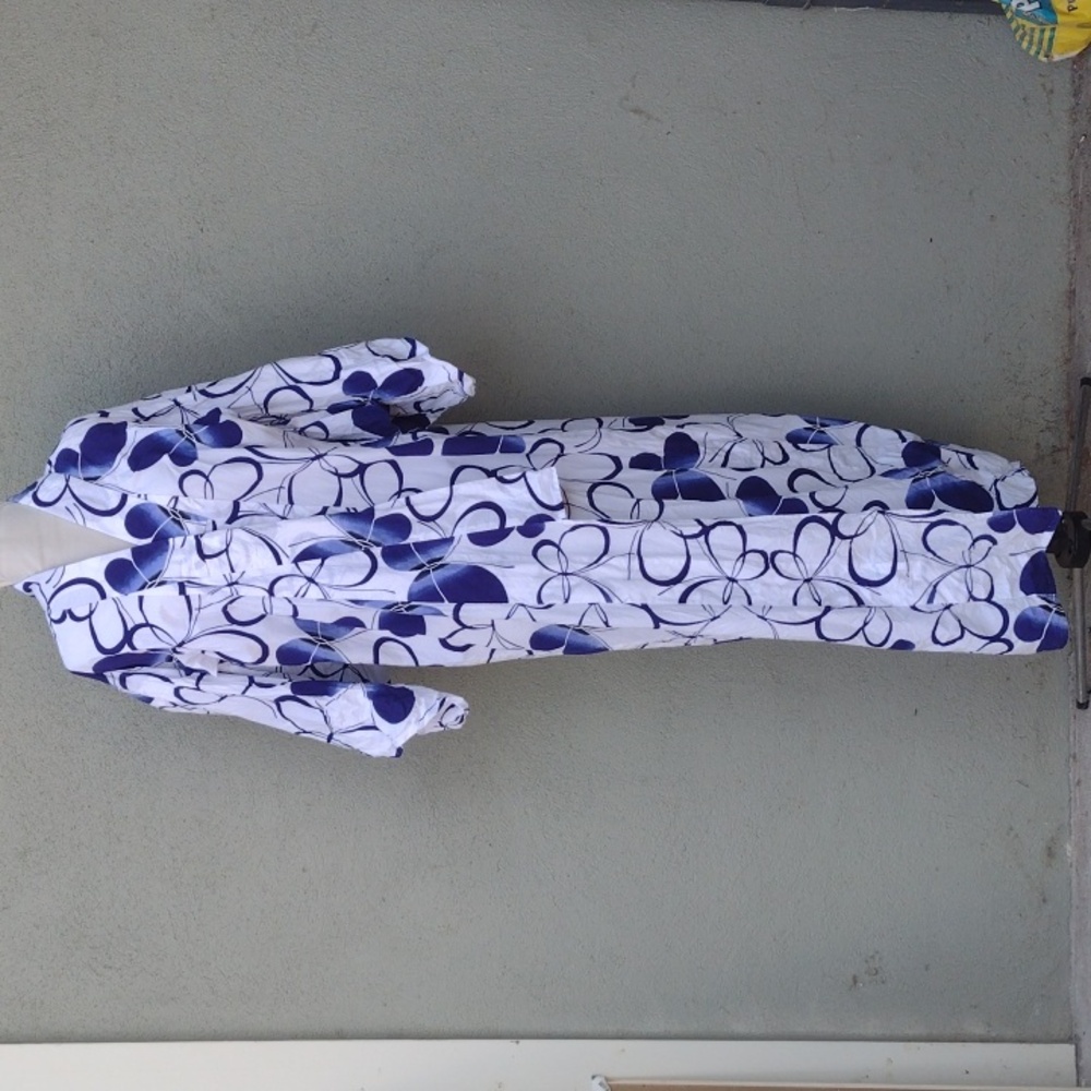 White and Blue Butterfly Long Cotton Yukata Kimono OS (US Small/Medium)